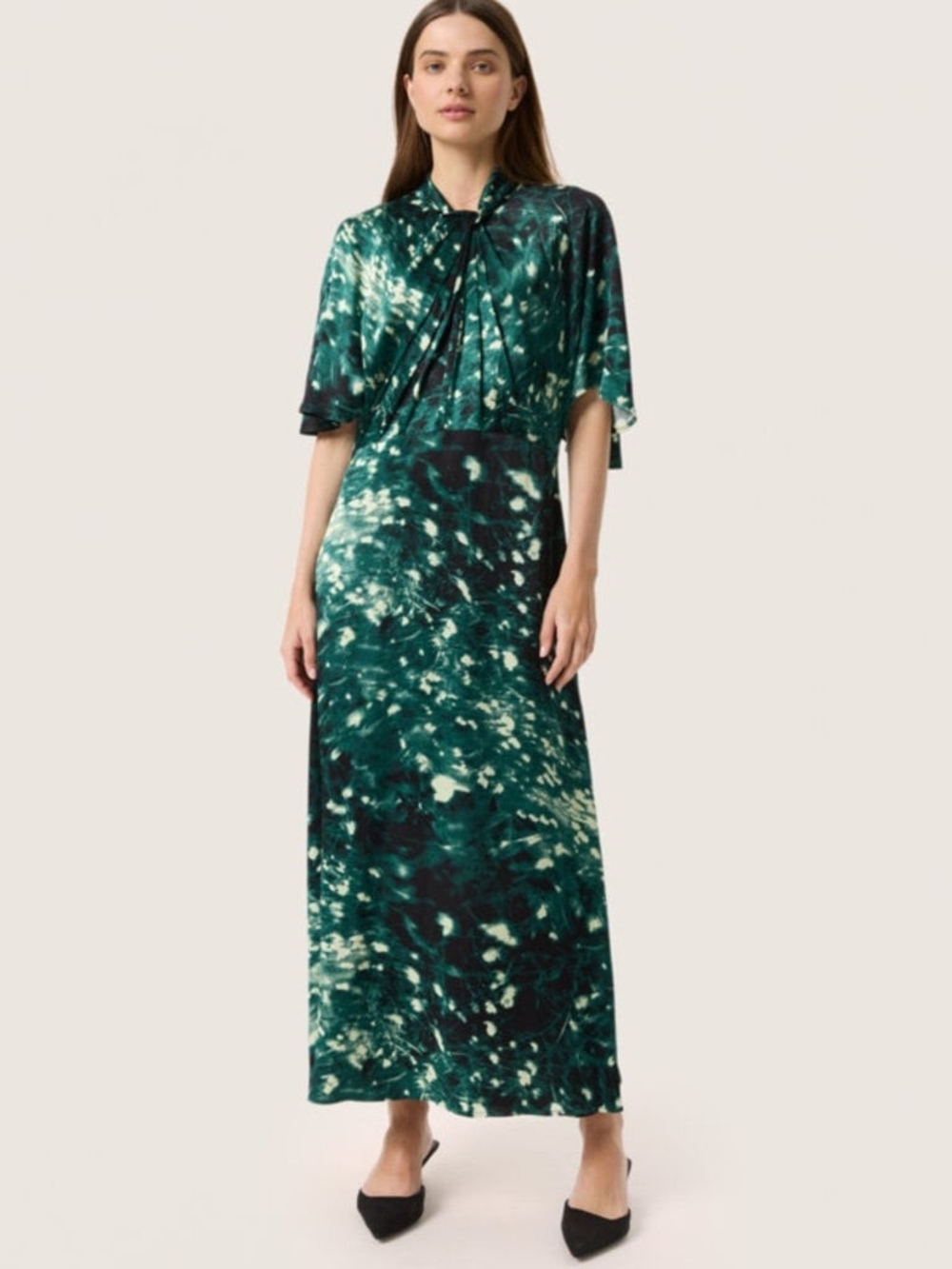 Soaked In Luxury Miria Abstract Print Midi Dress in Deep Green Sz S